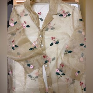 Floral Sheer Button-Up Blouse